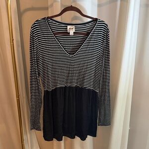 Maternity Luxe Essentials Apparel Black and White Striped Tunic